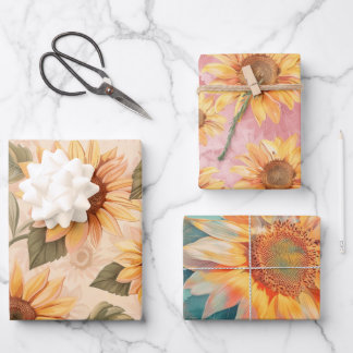 Sunflowers blue background ラッピングペーパーシート