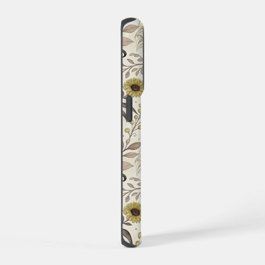 Sunflowers Boho Art Nouveau iPhoneケース (右側面)