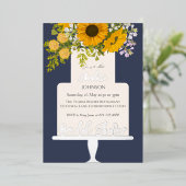 Sunflowers Bouquet Floral Cake Bridal Shower  箔招待状 (立ち正面)