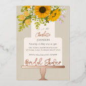 Sunflowers Bouquet Floral Cake Bridal Shower  箔招待状 (正面)