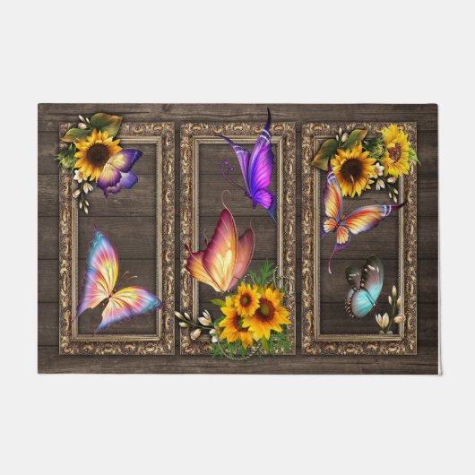 Sunflowers Butterflies Doormat, Beautiful  ドアマット (正面)