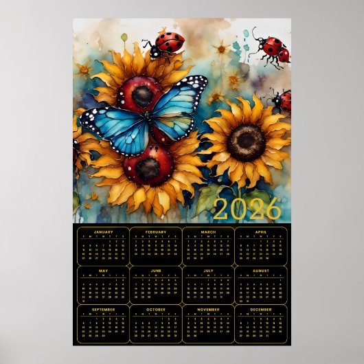 Sunflowers, Butterfly, and Ladybugs  ポスター (正面)
