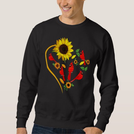 Sunflowers Cardinal Birds Cute Heart Shape Funny B スウェットシャツ (正面)
