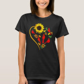 Sunflowers Cardinal Birds Cute Heart Shape Funny B Tシャツ (正面)