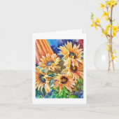 SUNFLOWERS Computer Watercolor Painting  カード (黄色い花)
