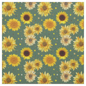 Sunflowers Dots Green Repeating Pattern Fabric ファブリック (見本)