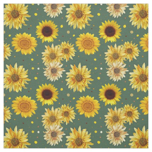 Sunflowers Dots Green Repeating Pattern Fabric ファブリック (見本)