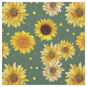 Sunflowers Dots Green Repeating Pattern Fabric ファブリック (クローズアップ)