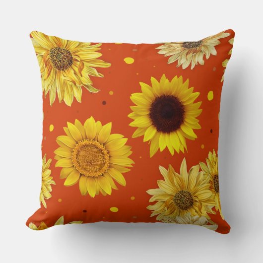 Sunflowers Dots Orange  クッション (正面)