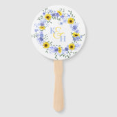Sunflowers Dusty Blue Roses Wedding Wreath ハンドファン (正面)