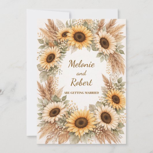 Sunflowers Earthy Boho Wedding Invitation 招待状 (正面)