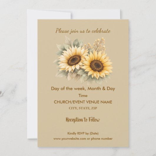 Sunflowers Earthy Boho Wedding Invitation 招待状 (裏面)