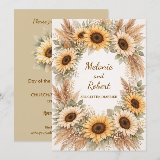 Sunflowers Earthy Boho Wedding Invitation 招待状 (正面/裏面)