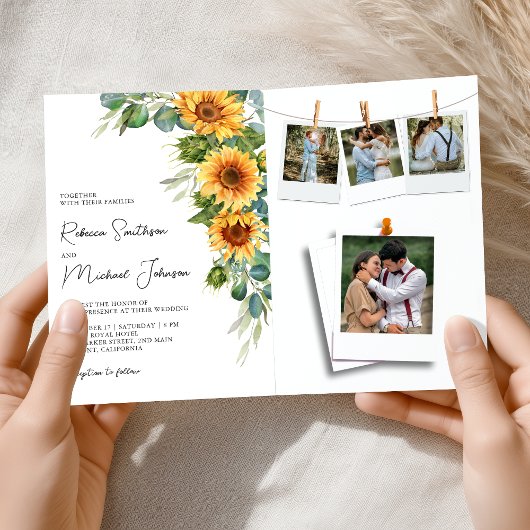 Sunflowers Eucalyptus All in One QR Code Wedding 招待状