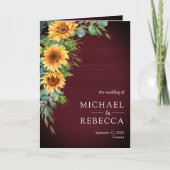 Sunflowers Eucalyptus Burgundy QR Code Wedding 招待状 (正面)