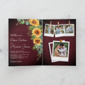Sunflowers Eucalyptus Burgundy QR Code Wedding 招待状 (内部)
