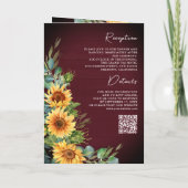Sunflowers Eucalyptus Burgundy QR Code Wedding 招待状 (裏面)