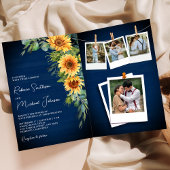 Sunflowers Eucalyptus Navy Blue QR Code Wedding 招待状