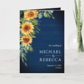 Sunflowers Eucalyptus Navy Blue QR Code Wedding 招待状 (正面)