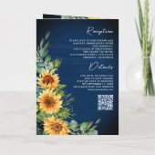 Sunflowers Eucalyptus Navy Blue QR Code Wedding 招待状 (裏面)