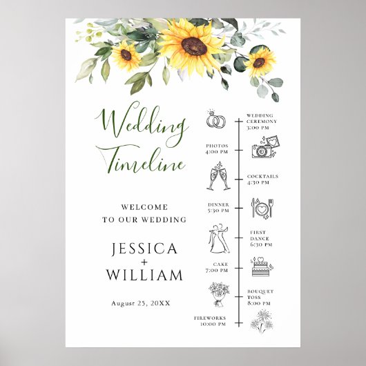 Sunflowers Eucalyptus Wedding Day Timeline ポスター (正面)