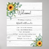 Sunflowers eucalyptus wedding program wood details ポスター (正面)
