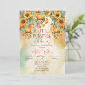 Sunflowers Fall A Little Pumpkin Baby Shower 招待状 (スタンド正面)