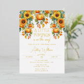 Sunflowers Fall A Little Pumpkin Baby Shower 箔招待状 (立ち正面)