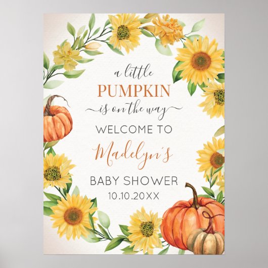 Sunflowers Fall Pumpkin Autumn Welcome sign ポスター (正面)