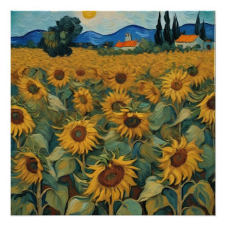 sunflowers field van gogh style ポスター