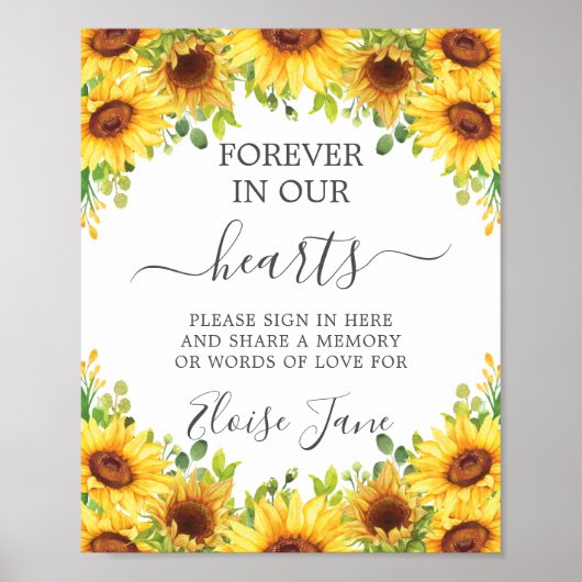 Sunflowers Floral Memorial Funeral Memory Table ポスター (正面)