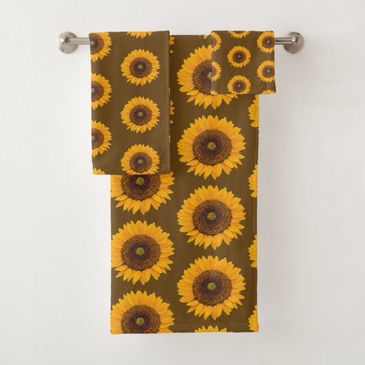 Sunflowers Floral Pattern Brown Yellow Towel Set バスタオルセット (インサイチュ)