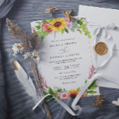 Sunflowers Floral Pink Rustic Chic QR Code Wedding 招待状