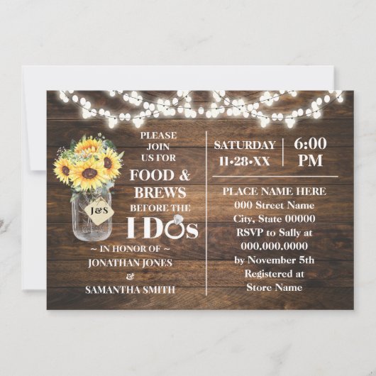 Sunflowers Food & Brews Before I do Couples Shower 招待状 (正面)