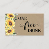 Sunflowers Greenery Free Drink Wedding Ticket Card 割引カード (正面)