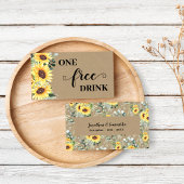 Sunflowers Greenery Free Drink Wedding Ticket Card 割引カード