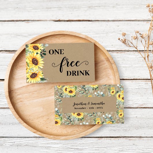 Sunflowers Greenery Free Drink Wedding Ticket Card 割引カード