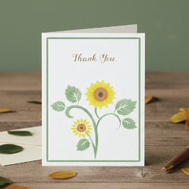 Sunflowers Greenery Wedding Folded Thank You Card サンキューカード
