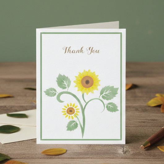 Sunflowers Greenery Wedding Folded Thank You Card サンキューカード
