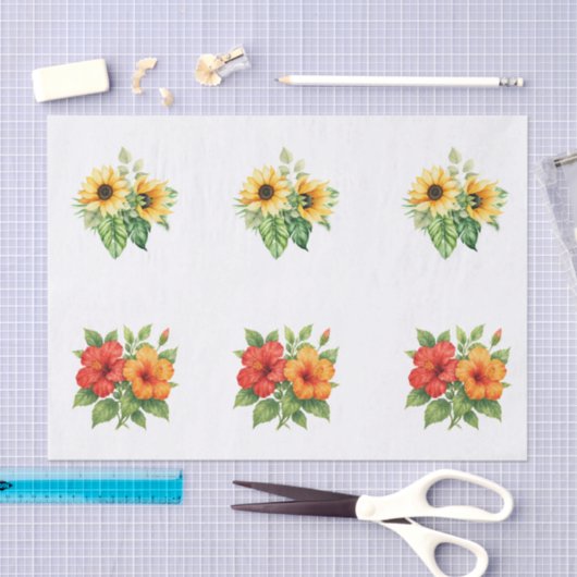 Sunflowers & Hibiscus for Scallop Shell Decoupage  薄葉紙 (クラフト)
