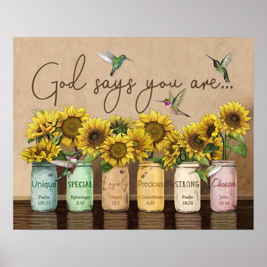 Sunflowers & Hummingbirds God Says You Are Poster ポスター (正面)