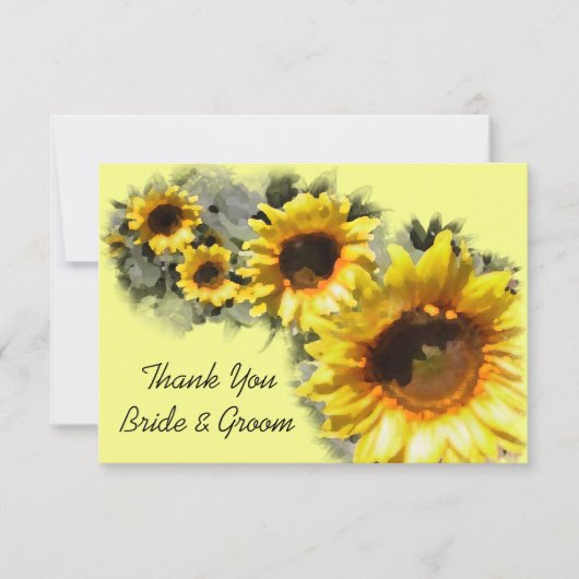 Sunflowers in a Row'結婚's Flat Thank You Note 招待状 (正面)