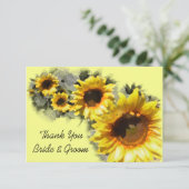 Sunflowers in a Row'結婚's Flat Thank You Note 招待状 (スタンド正面)