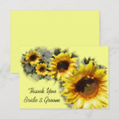 Sunflowers in a Row'結婚's Flat Thank You Note 招待状 (正面/裏面)
