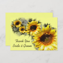 Sunflowers in a Row'結婚's Flat Thank You Note 招待状