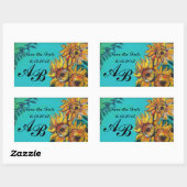 SUNFLOWERS IN BLUEティール（緑がかった色）日付モノグラムを保存 長方形シール (シート)