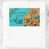 SUNFLOWERS IN BLUEティール(緑がかった色)日付モノグラムを保存 長方形シール (バッグ)