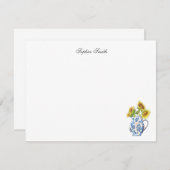 Sunflowers in Blue and White Jugフラットノートカード サンキューカード (正面/裏面)