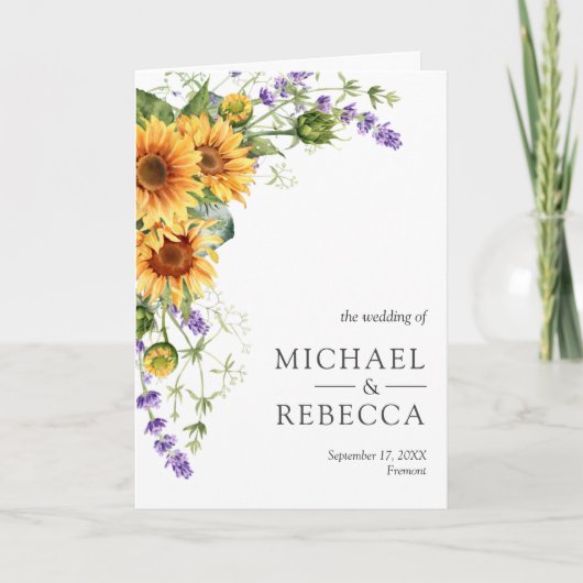 Sunflowers Lavender All in One QR Code Wedding 招待状 (正面)