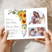 Sunflowers Lavender All in One QR Code Wedding 招待状